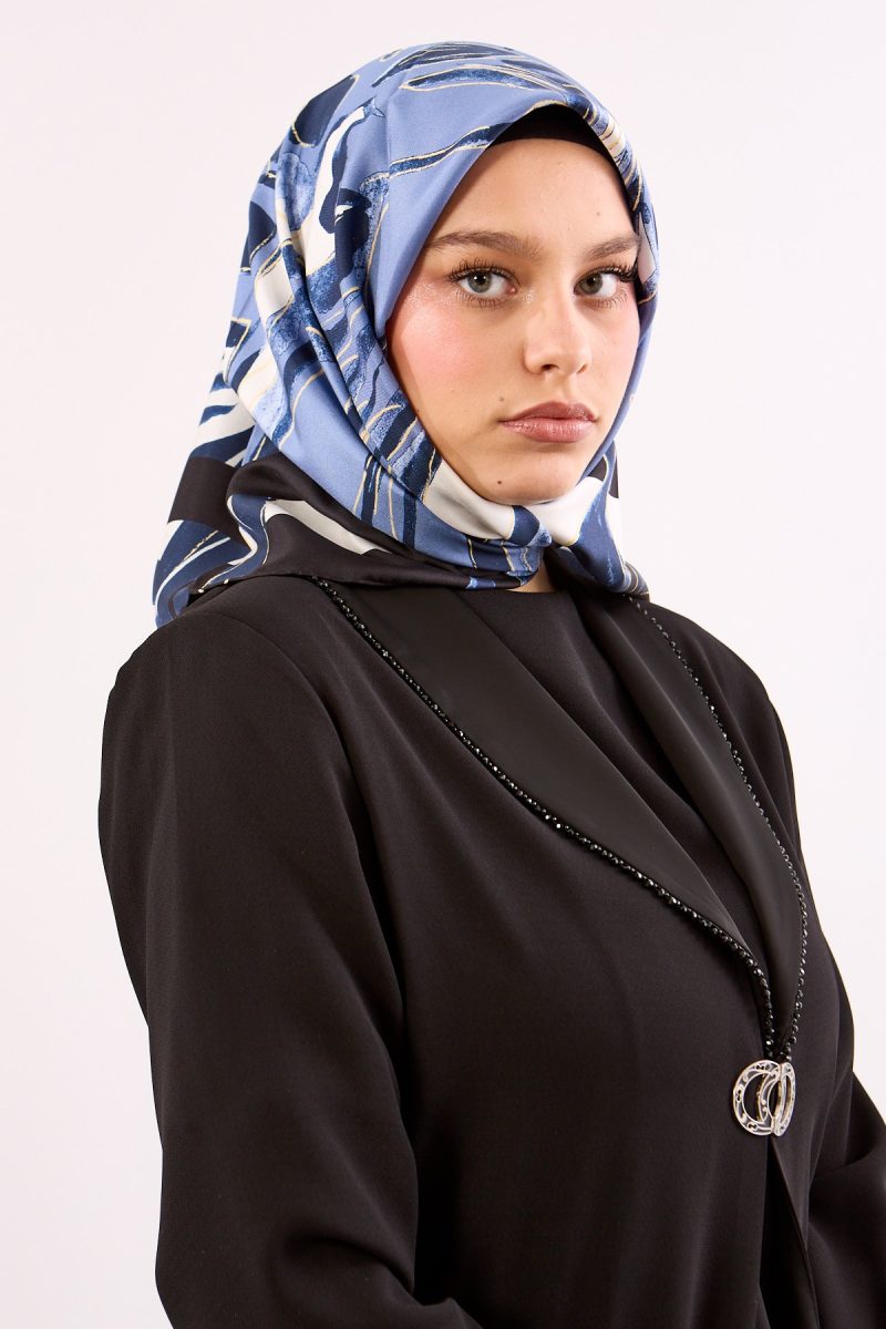 Dg11116 İpek Eşarp Twill Kumaş Zebra Desen - Lacivert