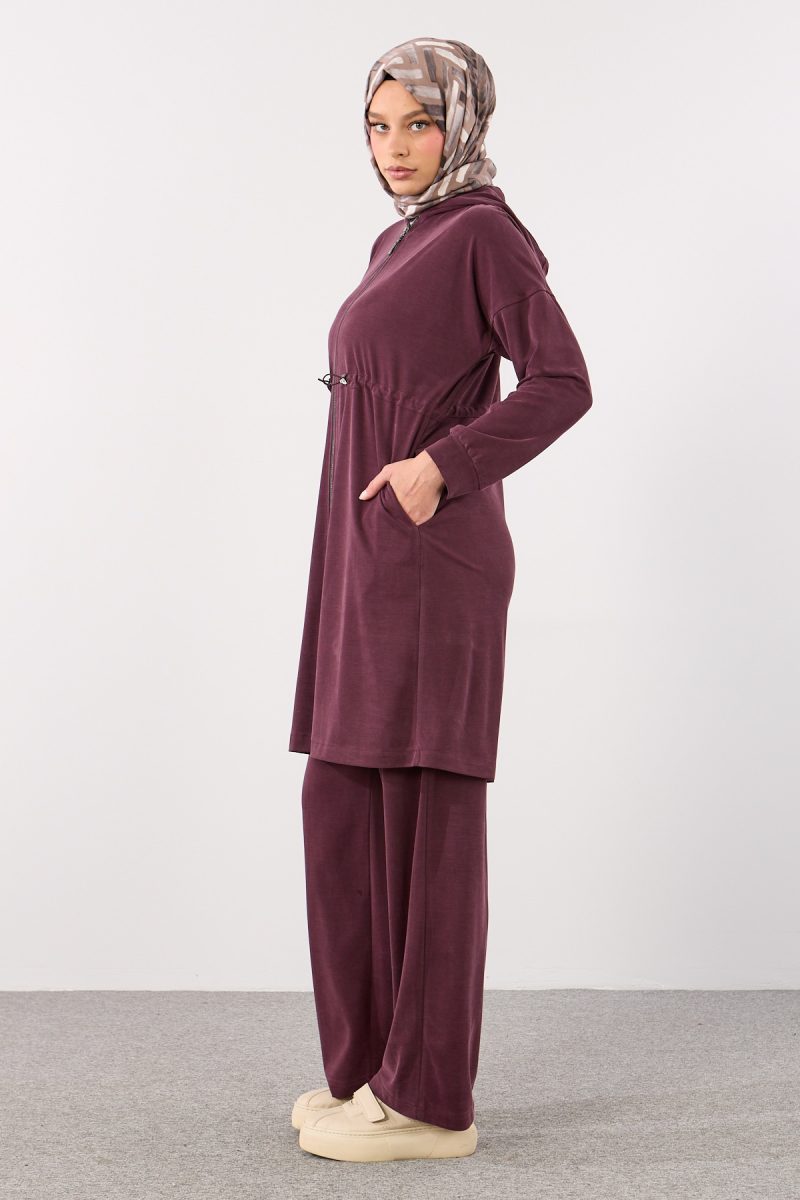 H-1680 Takım 40-50 Kapüşonlu Beli Lastikli - Bordo
