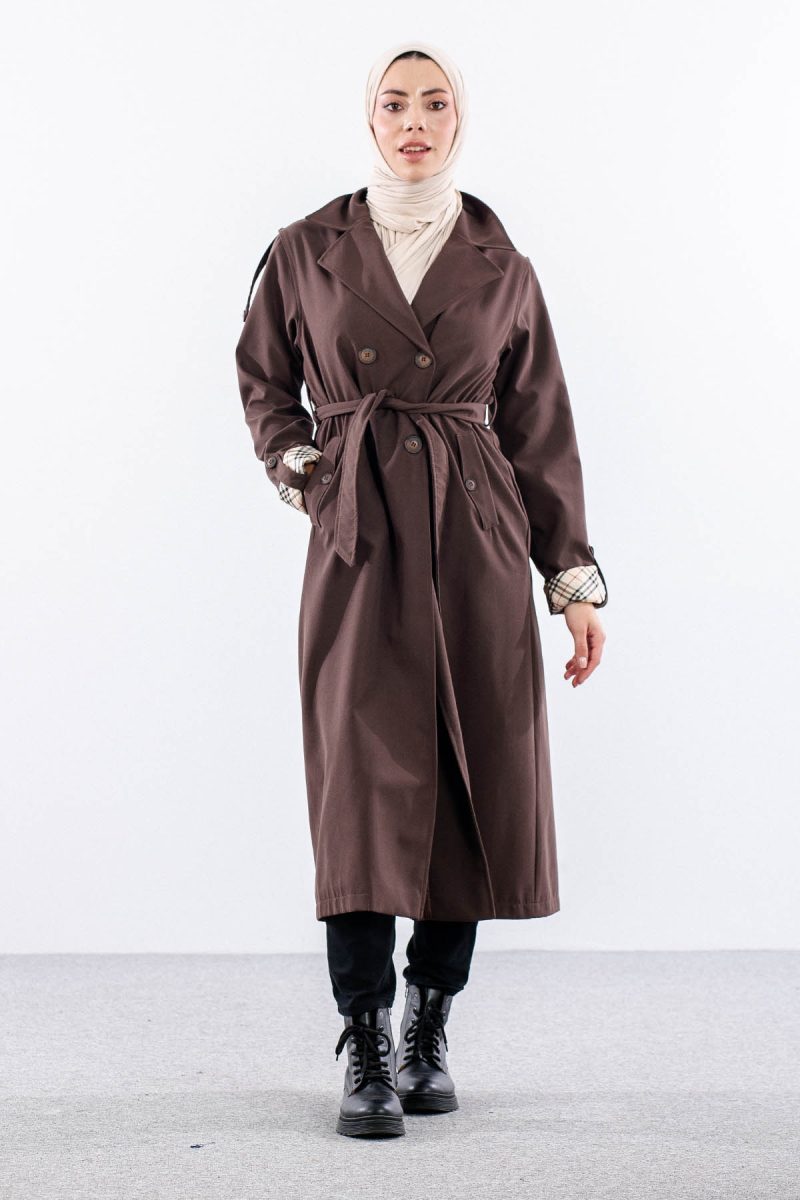 T1581 Trenç Kap 38-46 42 Çift Burberry Astar - Kahve