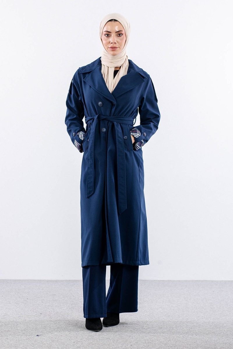 T1581 Trenç Kap 38-46 42 Çift Burberry Astar - Lacivert