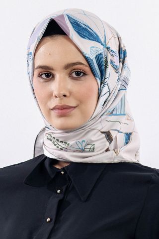 12507 Polyester Eşarp Twill Dokuma 90*90 - Bej Mavi
