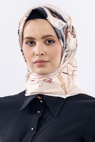 12507 Polyester Eşarp Twill Dokuma 90*90 - Krem Kırmızı