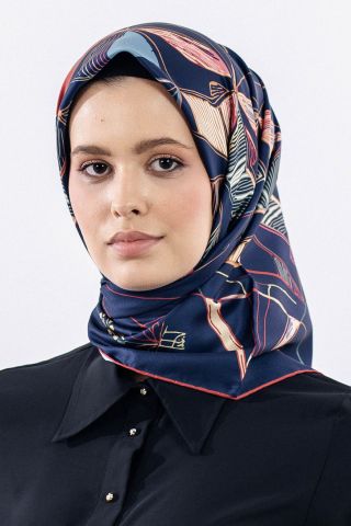 12507 Polyester Eşarp Twill Dokuma 90*90 - Lacivert Kırmızı