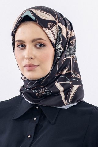 12507 Polyester Eşarp Twill Dokuma 90*90 - Siyah Krem