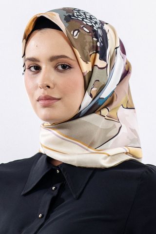 12513 İpek Eşarp Twill Dokuma - Krem Kahve