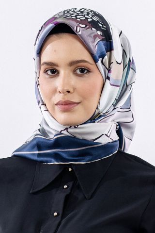 12513 İpek Eşarp Twill Dokuma - Lacivert Gri