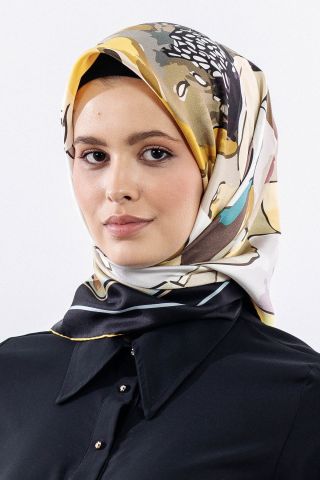 12513 İpek Eşarp Twill Dokuma - Siyah Sarı