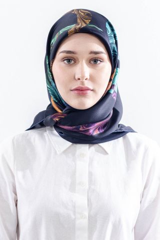 157 İpek Eşarp Vav Desen Sura Kumaş - Lacivert