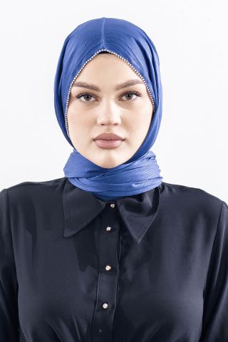 16862 FV Taşlı Brillant Şal - Lacivert Gri