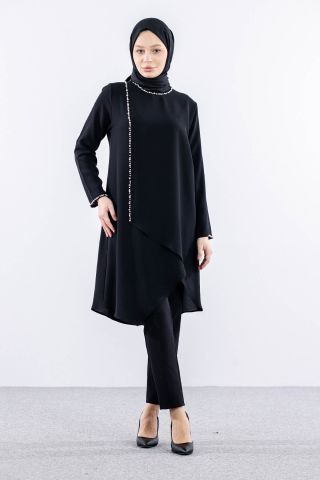 2417 Tunik 42-48 İnci - Siyah