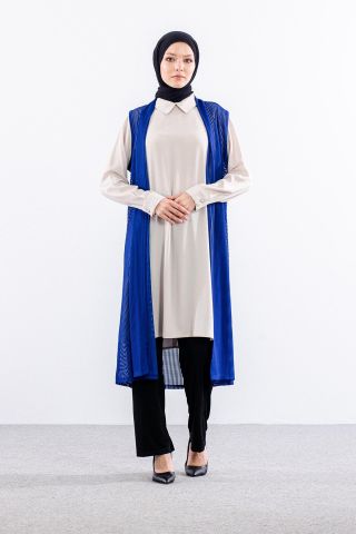 2441 Yelek M-2XL File Kumaş - Saks