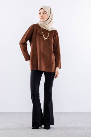 2470 Süet Bluz 44-50 - Kahve