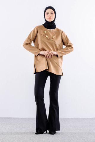 2470 Süet Bluz 44-50 - Vizon