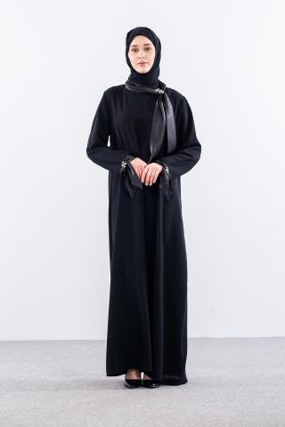 2555 Elbise 44-52 Jakarlı - Siyah