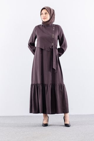 2576 Elbise 38-46 Kuşgözü - Kahve