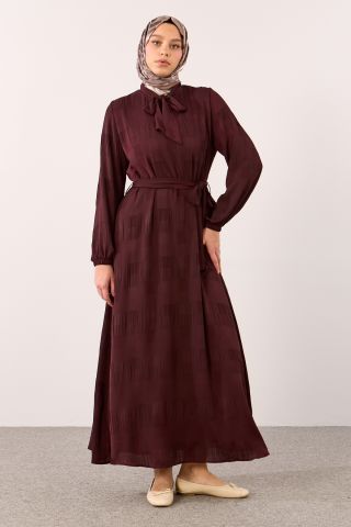 2591 Elbise 40-48 & 42-50 Kare SFN - Bordo