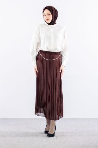 3023 Etek 38-48 Pilise Şifon - Kahve
