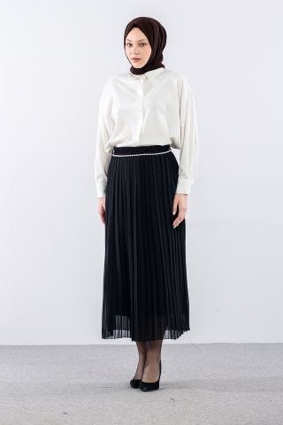 3023 Etek 38-48 Pilise Şifon - Siyah