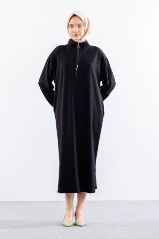 35742 Elbise Tek Kesik Detay - Siyah
