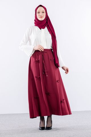 3633 Etek 38-48 Tencel Kumaş - Bordo