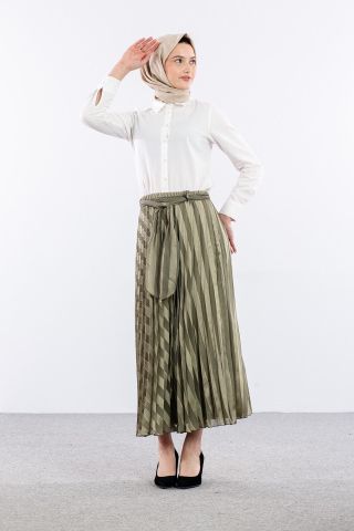 3701 Etek 38-46 Pilise Jakar Şifon - Yeşil