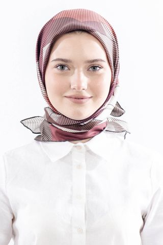 3838 İpek Eşarp Twill İpek Çizgi Desen - Kahve