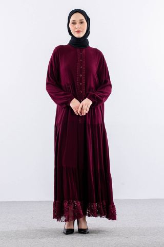 4423 Viskon Elbise 38-40-42 - Bordo