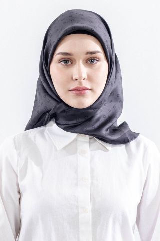 4639 İpek Eşarp Twill Kumaş Monogram - Antrasit