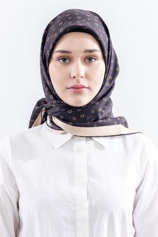 4639 İpek Eşarp Twill Kumaş Monogram - Kahve