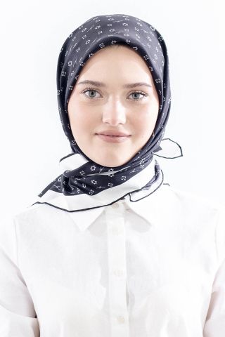 4639 İpek Eşarp Twill Kumaş Monogram - Siyah Beyaz