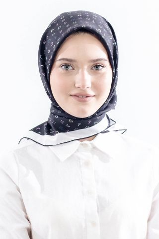 4639 İpek Eşarp Twill Kumaş Monogram - Siyah Renkli