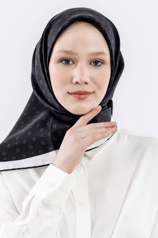 4639 Twill İpek Eşarp - Siyah Gri