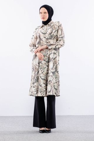 5007 Tunik 42-50 Desenli Ara Boy - Bej