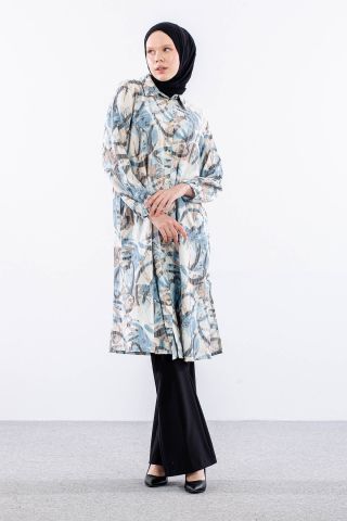 5007 Tunik 42-50 Desenli Ara Boy - Mavi