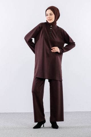 564 Takım 40-46 Düğme Detaylı - Kahve