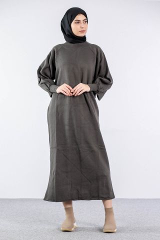 6045 Triko Elbise Tek Bln - K Gri
