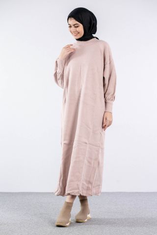 6045 Triko Elbise Tek Bln - Pudra