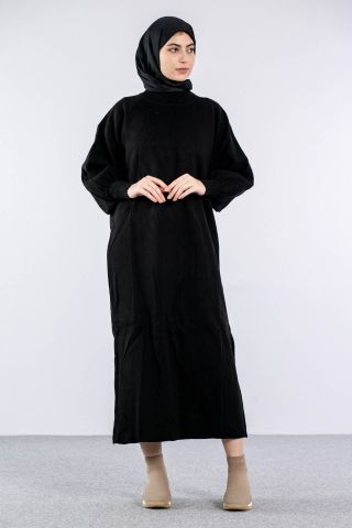 6045 Triko Elbise Tek Bln - Siyah