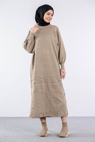 6045 Triko Elbise Tek Bln - Vizon