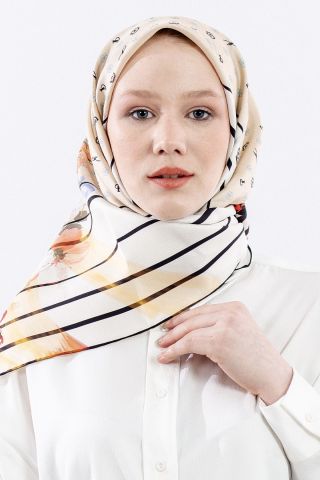 6795 Twill İpek Eşarp Logo - Bej