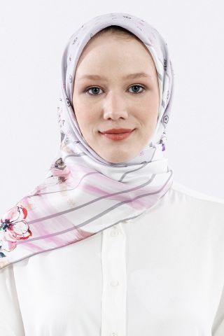 6795 Twill İpek Eşarp Logo - Gri Lila