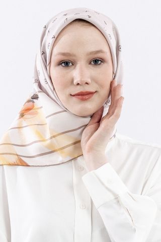 6795 Twill İpek Eşarp Logo - Kahve-Krem