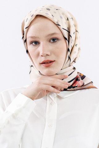 6795 Twill İpek Eşarp Logo - Siyah Krem