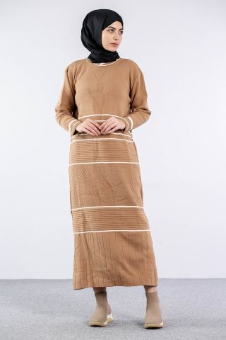 7070 Triko Elbise Tek - Camel
