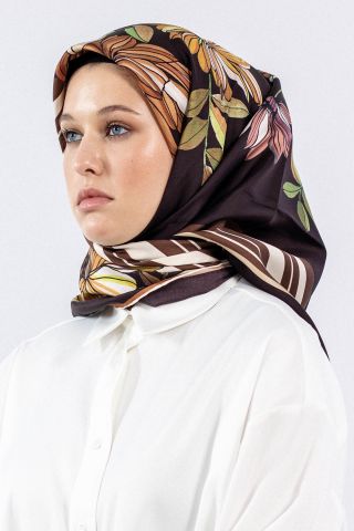 7545 Twill İpek Eşarp - Kahve