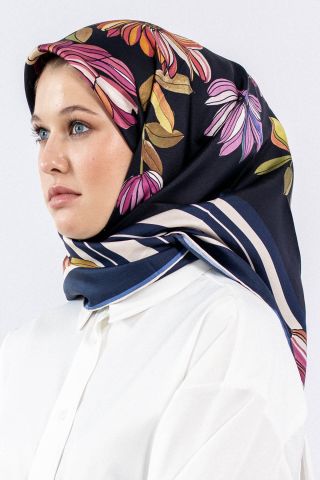 7545 Twill İpek Eşarp - Lacivert Pudra