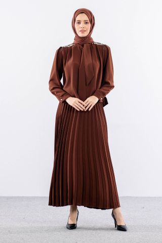 7711 E. Takım 40-48 Pilise Etek - Kahve