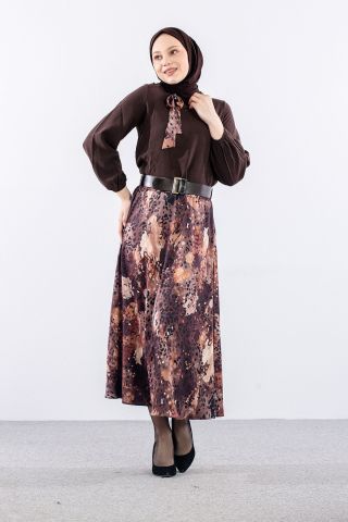 7724 E. Takım 38-44 Saten Desen - Kahve