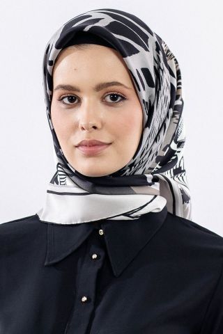 Dg11110 İpek Eşarp 90*90 Twill - Siyah Gri