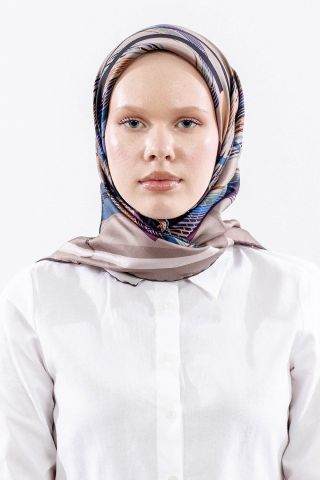 Dg11114 İpek Eşarp 90*90 Twill Çizgi - Vizon